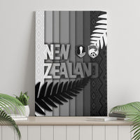 New Zealand Football Canvas Wall Art Silver Fern Maori Pattern Monochrome