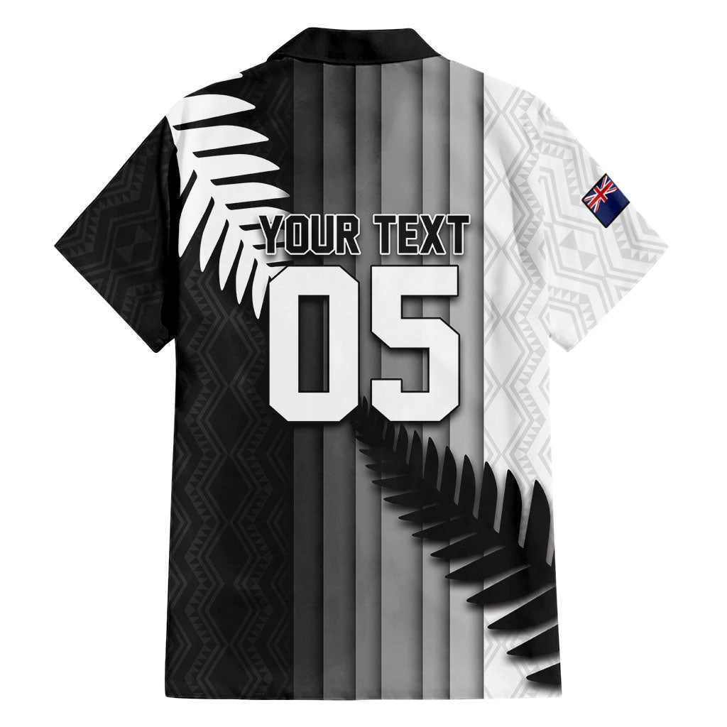 Custom New Zealand Football Family Matching Off The Shoulder Long Sleeve Dress and Hawaiian Shirt Silver Fern Maori Pattern Monochrome