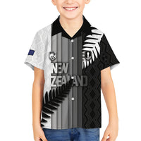 Custom New Zealand Football Family Matching Off The Shoulder Long Sleeve Dress and Hawaiian Shirt Silver Fern Maori Pattern Monochrome