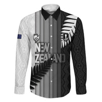 Custom New Zealand Football Family Matching Short Sleeve Bodycon Dress and Hawaiian Shirt Silver Fern Maori Pattern Monochrome