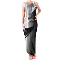 Custom New Zealand Football Family Matching Tank Maxi Dress and Hawaiian Shirt Silver Fern Maori Pattern Monochrome