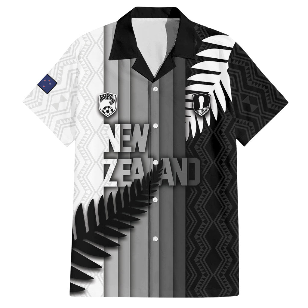 Custom New Zealand Football Hawaiian Shirt Silver Fern Maori Pattern Monochrome