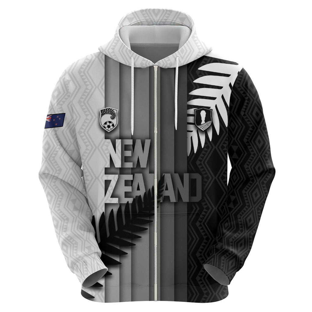 Custom New Zealand Football Hoodie Silver Fern Maori Pattern Monochrome DT05 - Polynesian Pride
