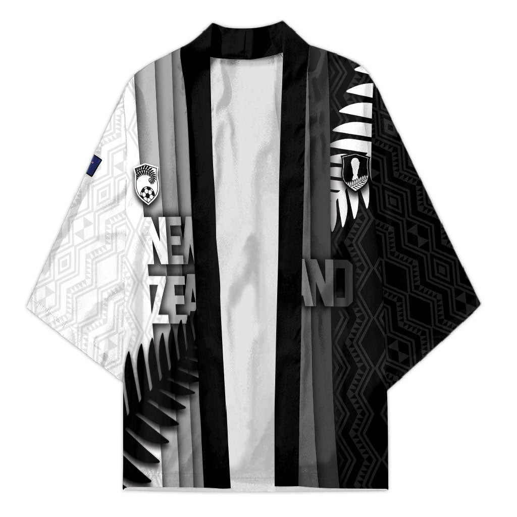 Custom New Zealand Football Kimono Silver Fern Maori Pattern Monochrome