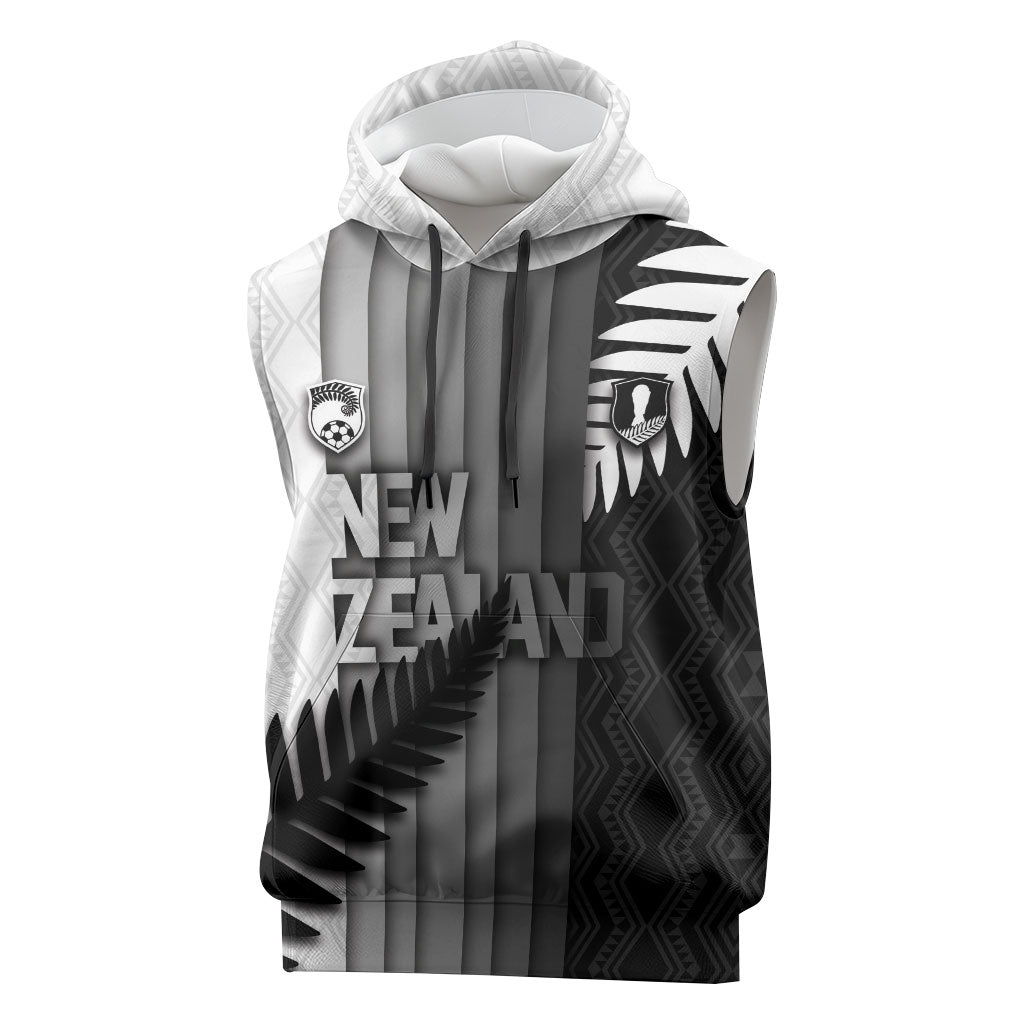 Custom New Zealand Football Sleeveless Hoodie Silver Fern Maori Pattern Monochrome DT05 White - Polynesian Pride