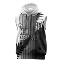 Custom New Zealand Football Sleeveless Hoodie Silver Fern Maori Pattern Monochrome DT05 White - Polynesian Pride