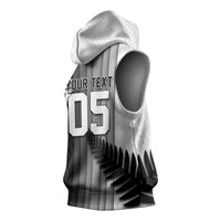 Custom New Zealand Football Sleeveless Hoodie Silver Fern Maori Pattern Monochrome DT05 - Polynesian Pride
