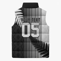 Custom New Zealand Football Sleeveless Puffer Jacket Silver Fern Maori Pattern Monochrome