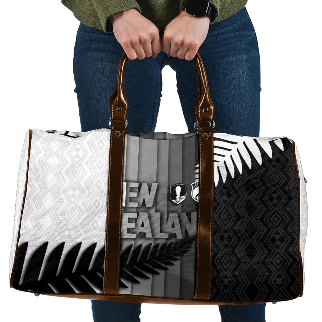 New Zealand Football Travel Bag Silver Fern Maori Pattern Monochrome