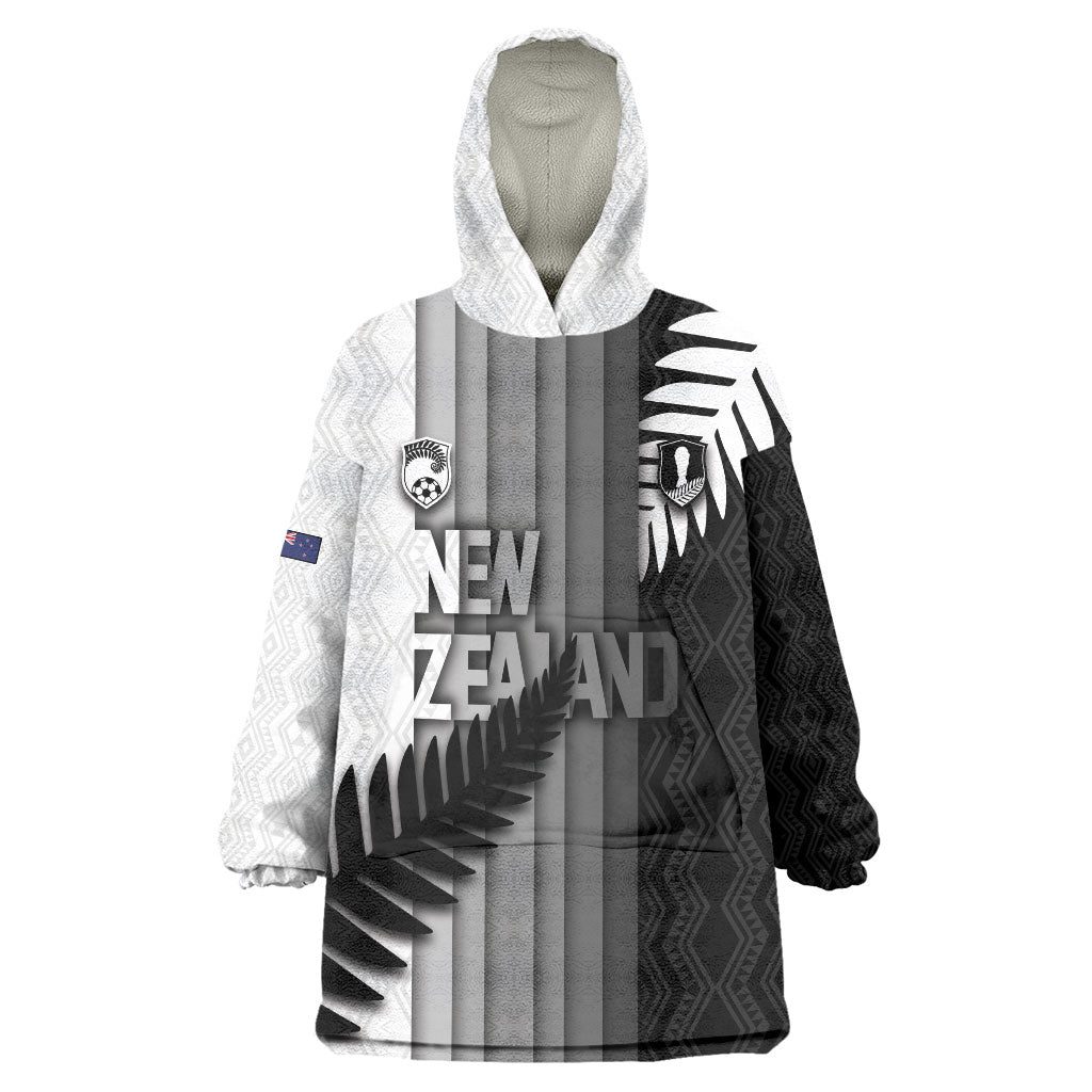 Custom New Zealand Football Wearable Blanket Hoodie Silver Fern Maori Pattern Monochrome