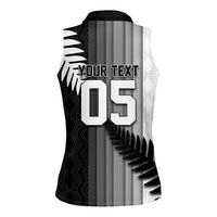 Custom New Zealand Football Women Sleeveless Polo Shirt Silver Fern Maori Pattern Monochrome