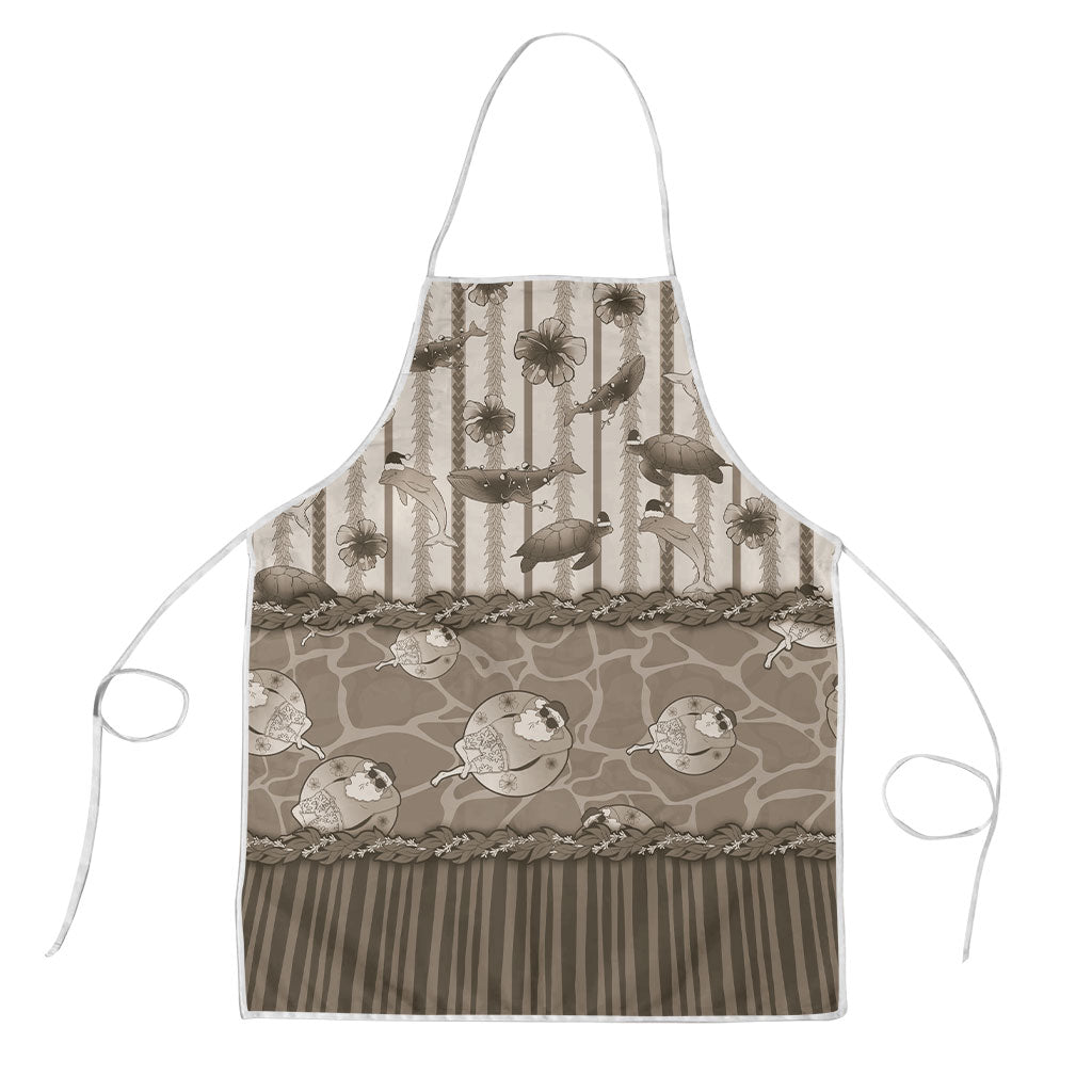 Hawaii Christmas In July Apron Beige Mele Kalikimaka Sea Animals DT05 Beige - Polynesian Pride