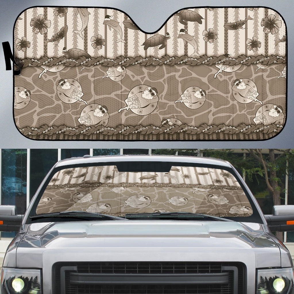 Hawaii Christmas In July Auto Sun Shade Beige Mele Kalikimaka Sea Animals