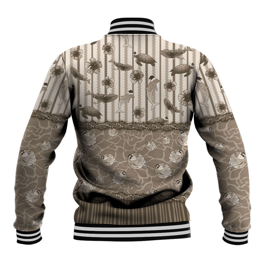 Hawaii Christmas In July Baseball Jacket Beige Mele Kalikimaka Sea Animals DT05 - Polynesian Pride