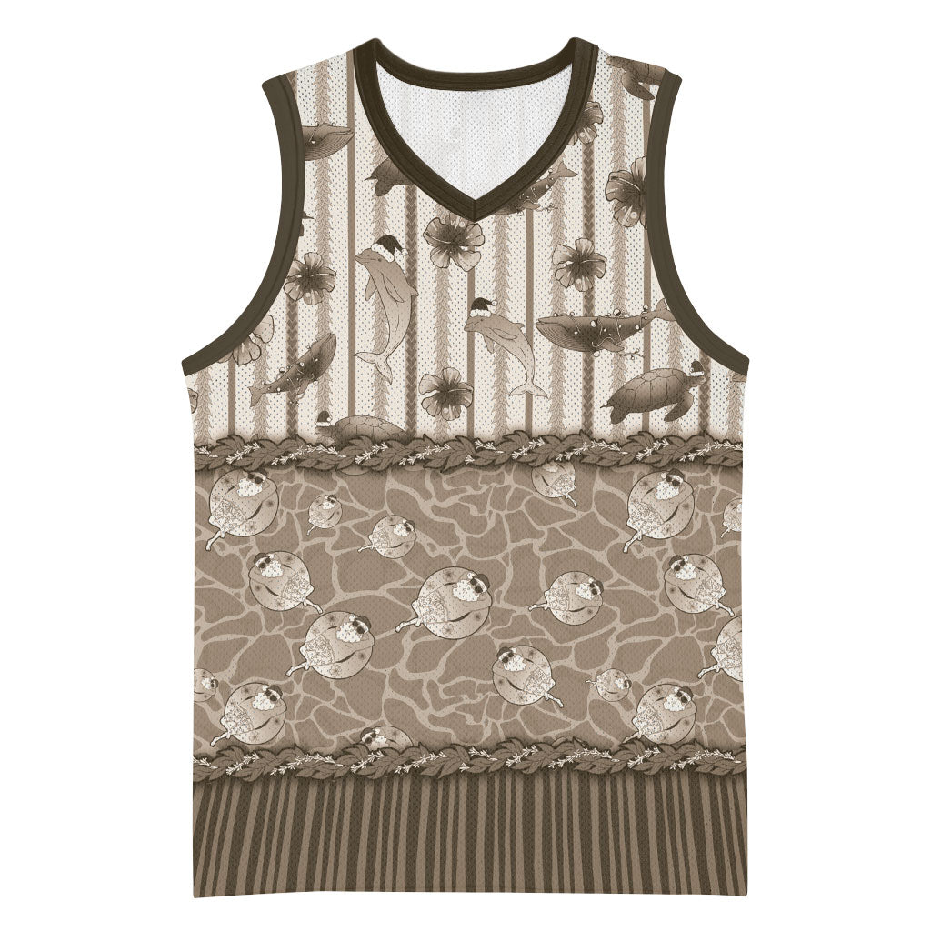 Hawaii Christmas In July Basketball Jersey Beige Mele Kalikimaka Sea Animals