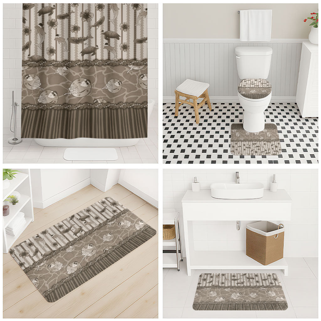 Hawaii Christmas In July Bathroom Set Beige Mele Kalikimaka Sea Animals DT05 - Polynesian Pride