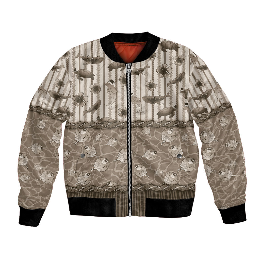 Hawaii Christmas In July Bomber Jacket Beige Mele Kalikimaka Sea Animals DT05 Unisex Beige - Polynesian Pride
