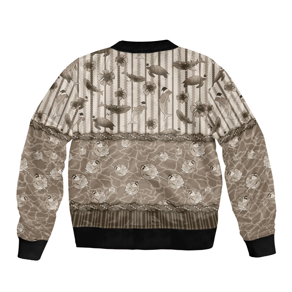 Hawaii Christmas In July Bomber Jacket Beige Mele Kalikimaka Sea Animals DT05 - Polynesian Pride