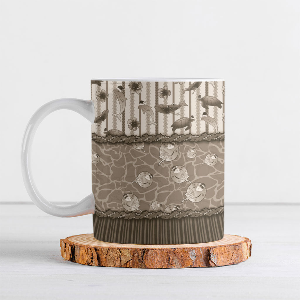 Hawaii Christmas In July Ceramic Mug Beige Mele Kalikimaka Sea Animals DT05 Beige - Polynesian Pride