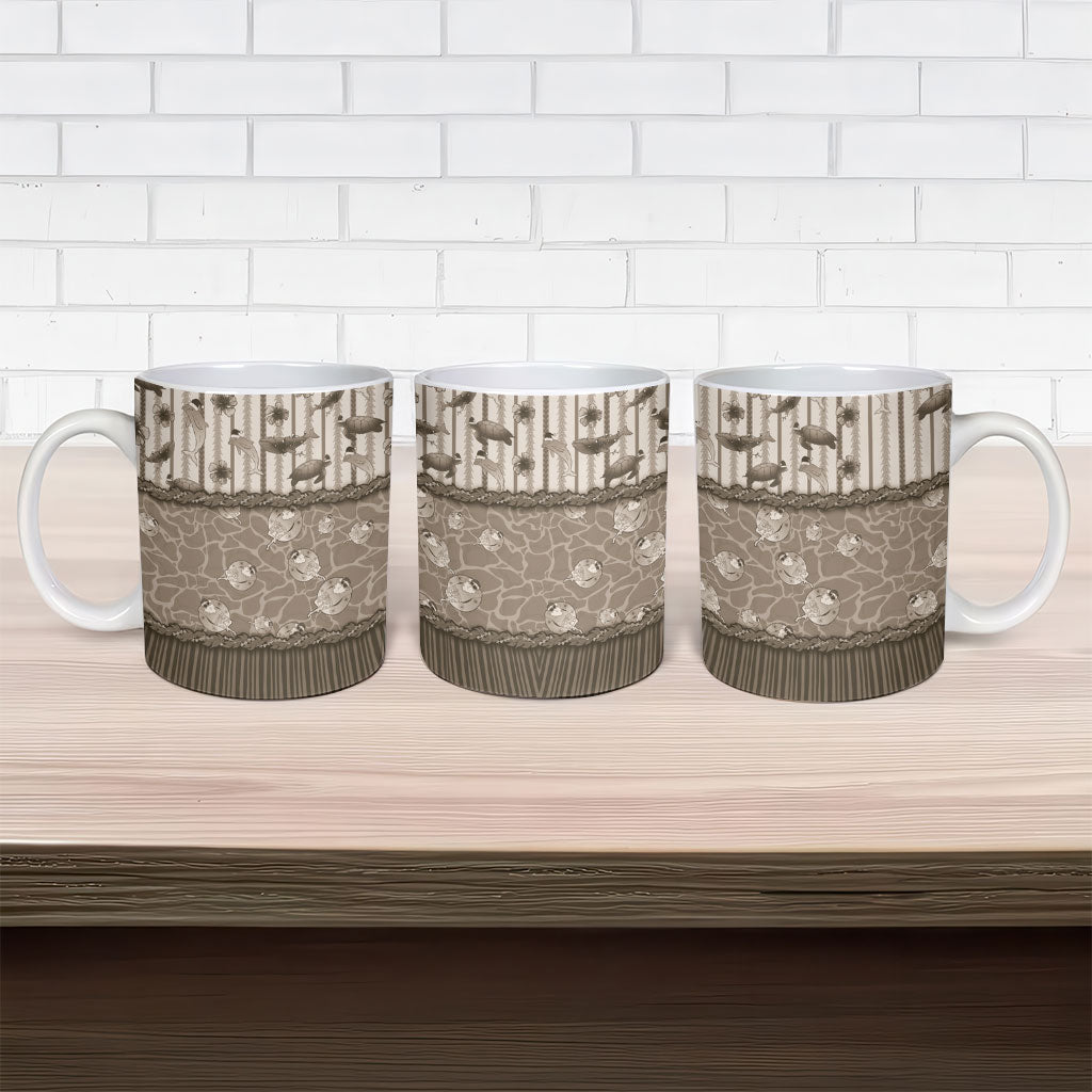 Hawaii Christmas In July Ceramic Mug Beige Mele Kalikimaka Sea Animals DT05 - Polynesian Pride
