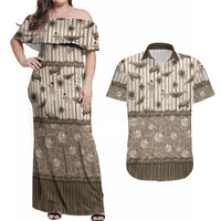 Hawaii Christmas In July Couples Matching Off Shoulder Maxi Dress and Hawaiian Shirt Beige Mele Kalikimaka Sea Animals