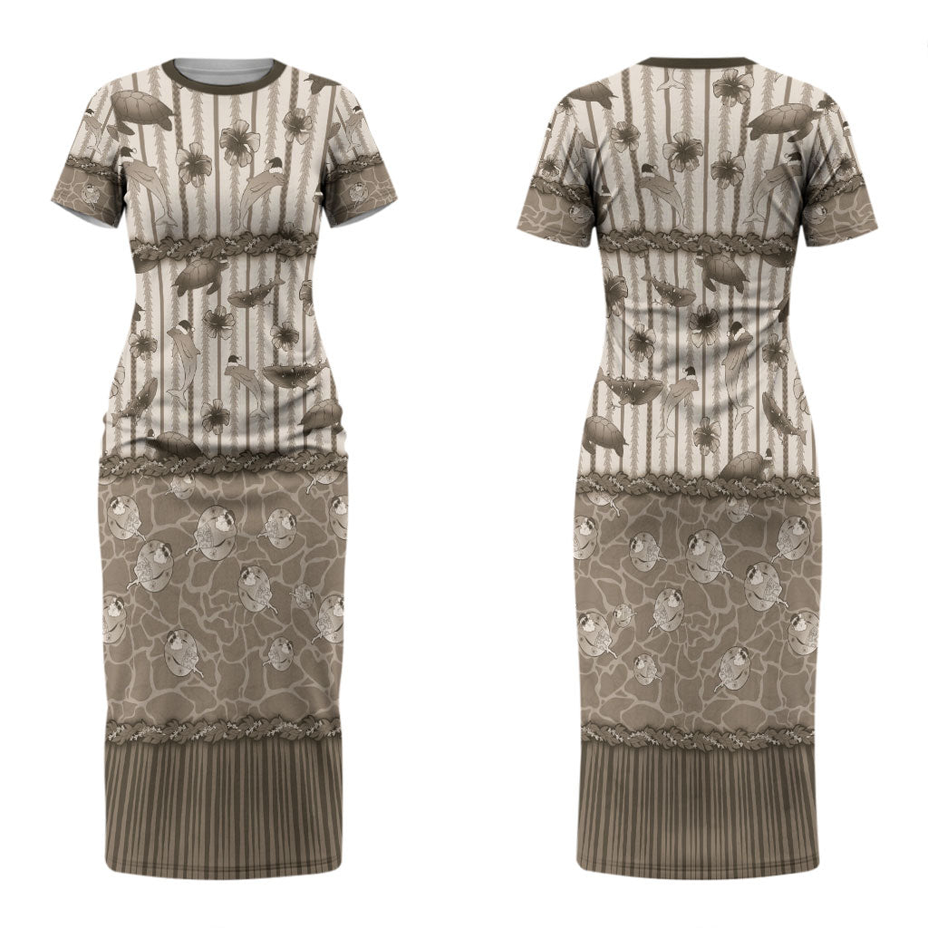 Hawaii Christmas In July Couples Matching Short Sleeve Bodycon Dress and Long Sleeve Button Shirt Beige Mele Kalikimaka Sea Animals DT05 - Polynesian Pride