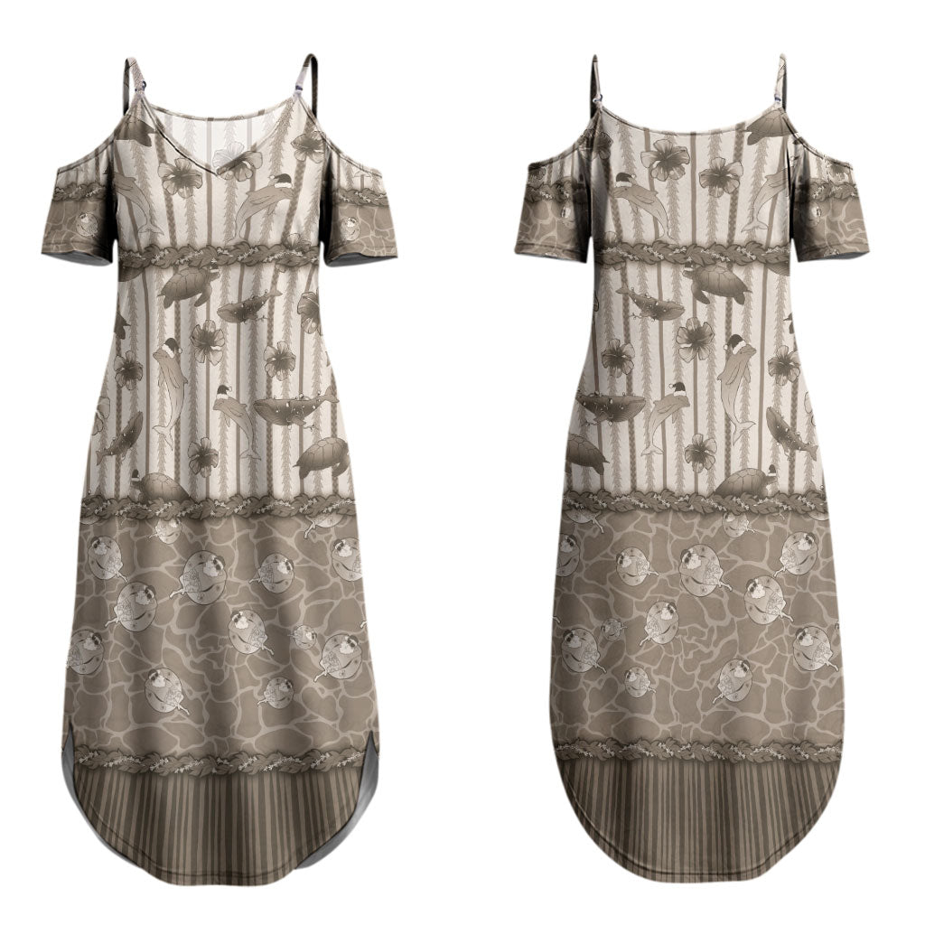 Hawaii Christmas In July Couples Matching Summer Maxi Dress and Hawaiian Shirt Beige Mele Kalikimaka Sea Animals DT05 - Polynesian Pride