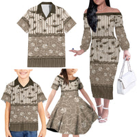 Hawaii Christmas In July Family Matching Off The Shoulder Long Sleeve Dress and Hawaiian Shirt Beige Mele Kalikimaka Sea Animals