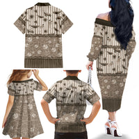 Hawaii Christmas In July Family Matching Off The Shoulder Long Sleeve Dress and Hawaiian Shirt Beige Mele Kalikimaka Sea Animals