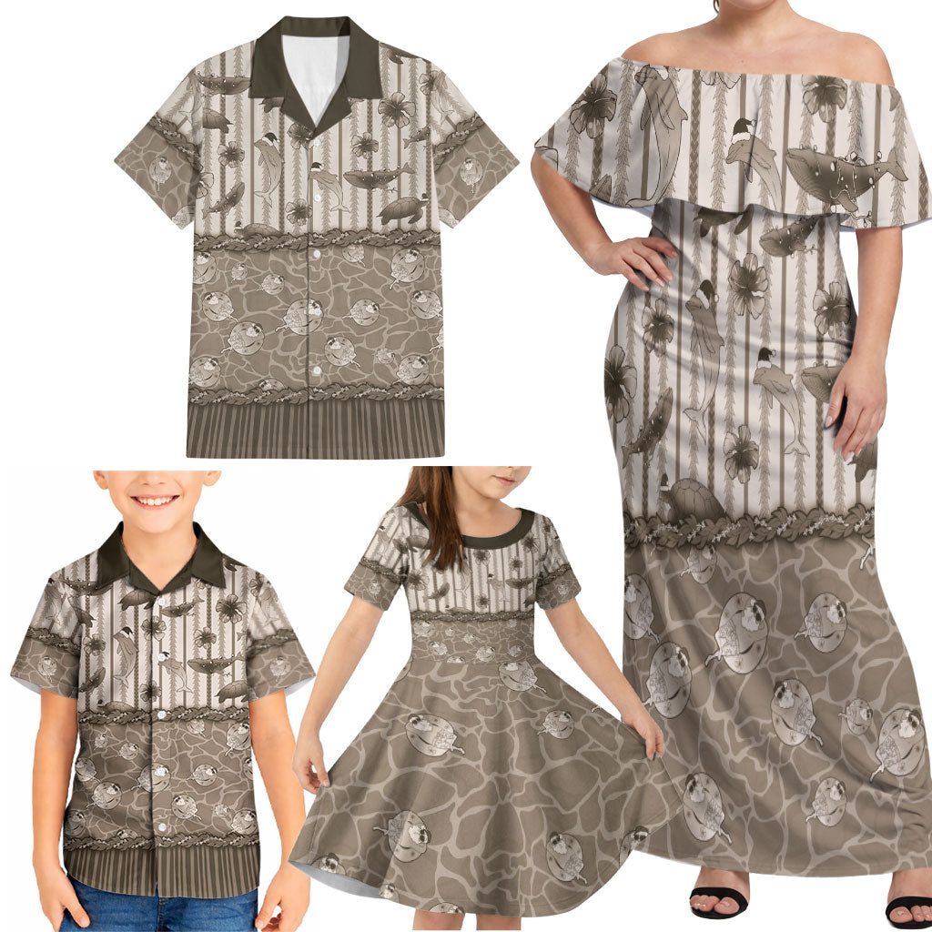 Hawaii Christmas In July Family Matching Off Shoulder Maxi Dress and Hawaiian Shirt Beige Mele Kalikimaka Sea Animals DT05 - Polynesian Pride