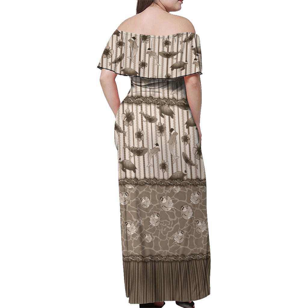 Hawaii Christmas In July Family Matching Off Shoulder Maxi Dress and Hawaiian Shirt Beige Mele Kalikimaka Sea Animals