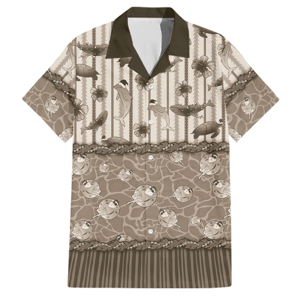 Hawaii Christmas In July Family Matching Puletasi and Hawaiian Shirt Beige Mele Kalikimaka Sea Animals