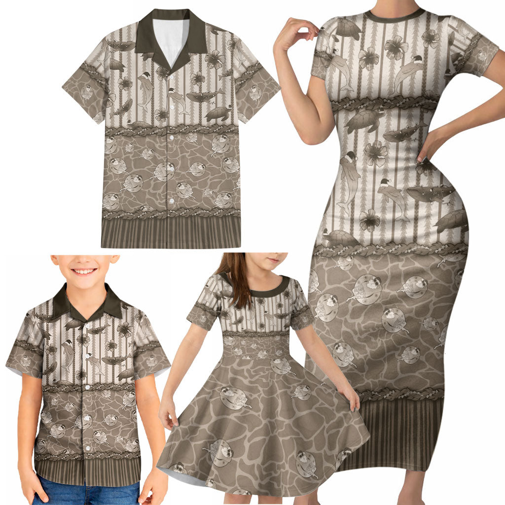 Hawaii Christmas In July Family Matching Short Sleeve Bodycon Dress and Hawaiian Shirt Beige Mele Kalikimaka Sea Animals DT05 - Polynesian Pride