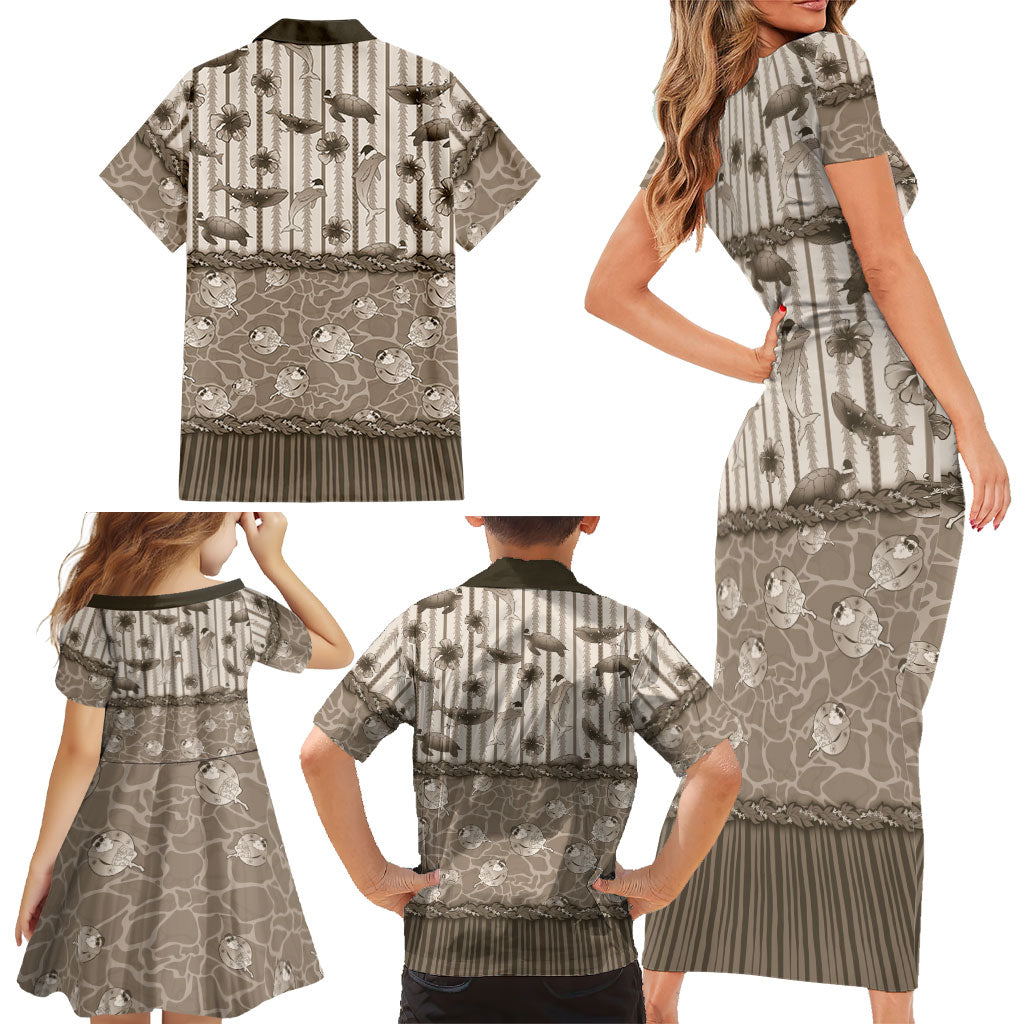 Hawaii Christmas In July Family Matching Short Sleeve Bodycon Dress and Hawaiian Shirt Beige Mele Kalikimaka Sea Animals