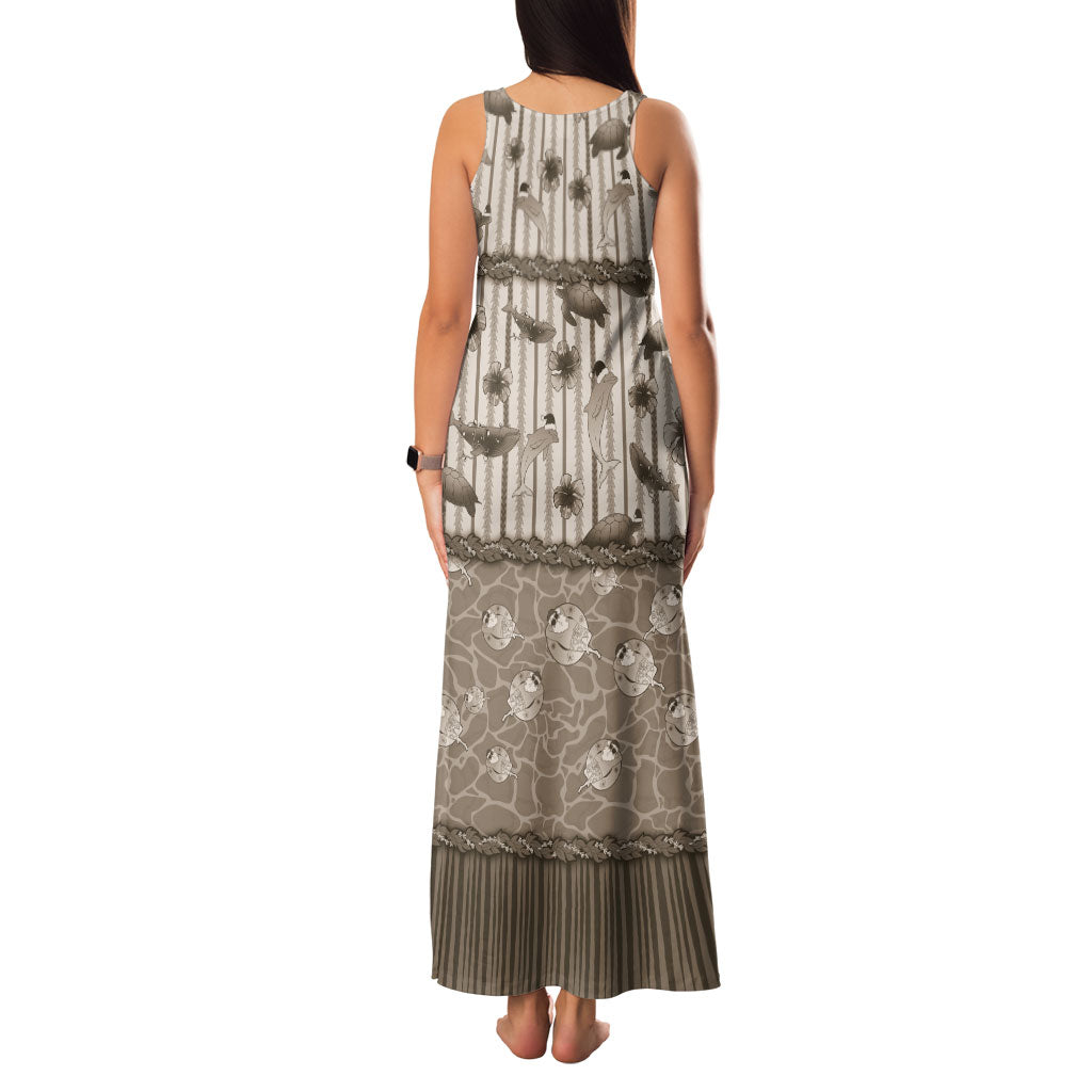 Hawaii Christmas In July Family Matching Tank Maxi Dress and Hawaiian Shirt Beige Mele Kalikimaka Sea Animals
