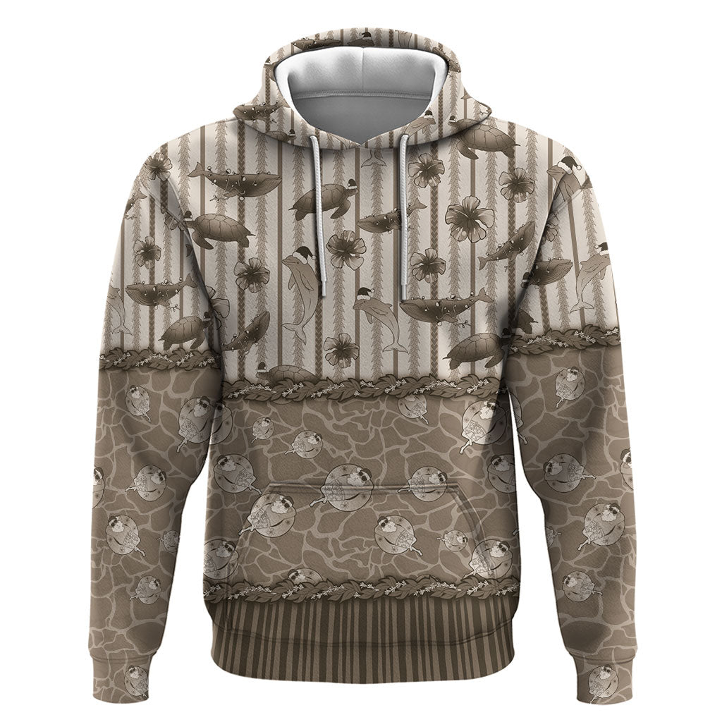 Hawaii Christmas In July Hoodie Beige Mele Kalikimaka Sea Animals DT05 Pullover Hoodie Beige - Polynesian Pride
