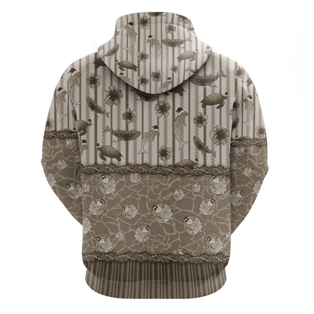 Hawaii Christmas In July Hoodie Beige Mele Kalikimaka Sea Animals DT05 - Polynesian Pride