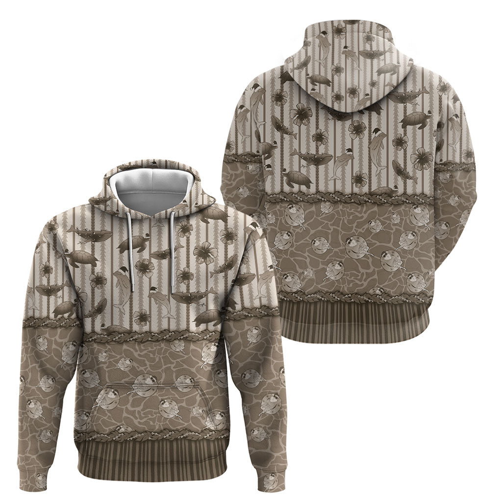 Hawaii Christmas In July Hoodie Beige Mele Kalikimaka Sea Animals DT05 - Polynesian Pride