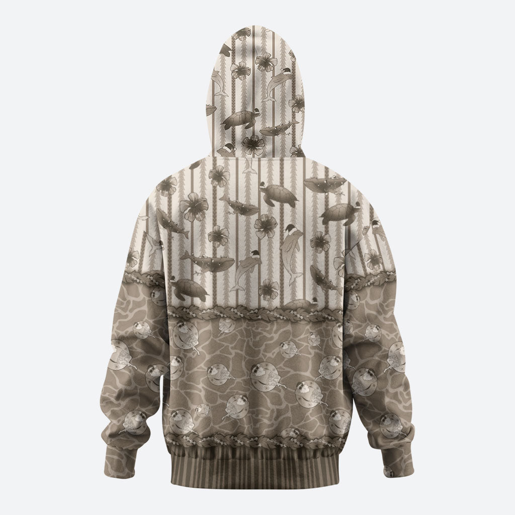 Hawaii Christmas In July Hoodie Beige Mele Kalikimaka Sea Animals DT05 - Polynesian Pride