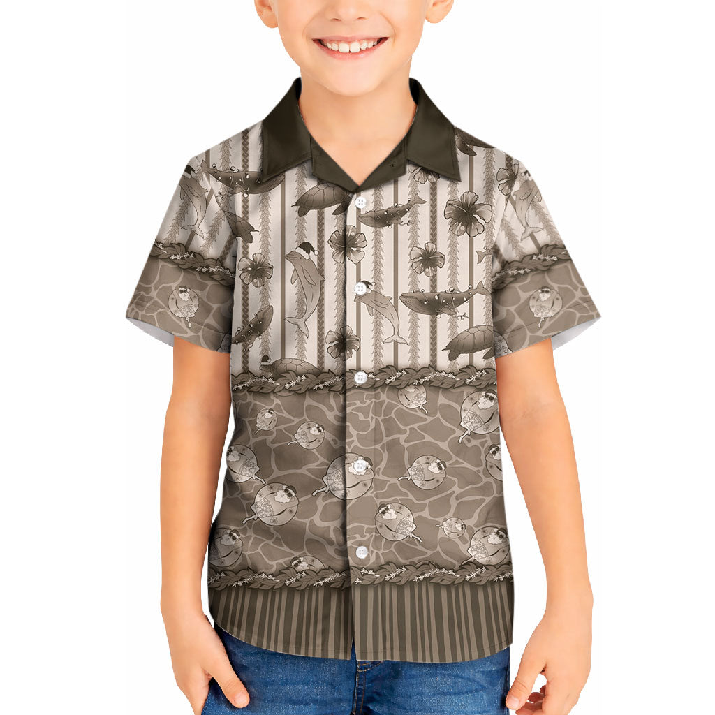 Hawaii Christmas In July Kid Hawaiian Shirt Beige Mele Kalikimaka Sea Animals DT05 Kid Beige - Polynesian Pride
