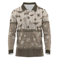 Hawaii Christmas In July Long Sleeve Polo Shirt Beige Mele Kalikimaka Sea Animals
