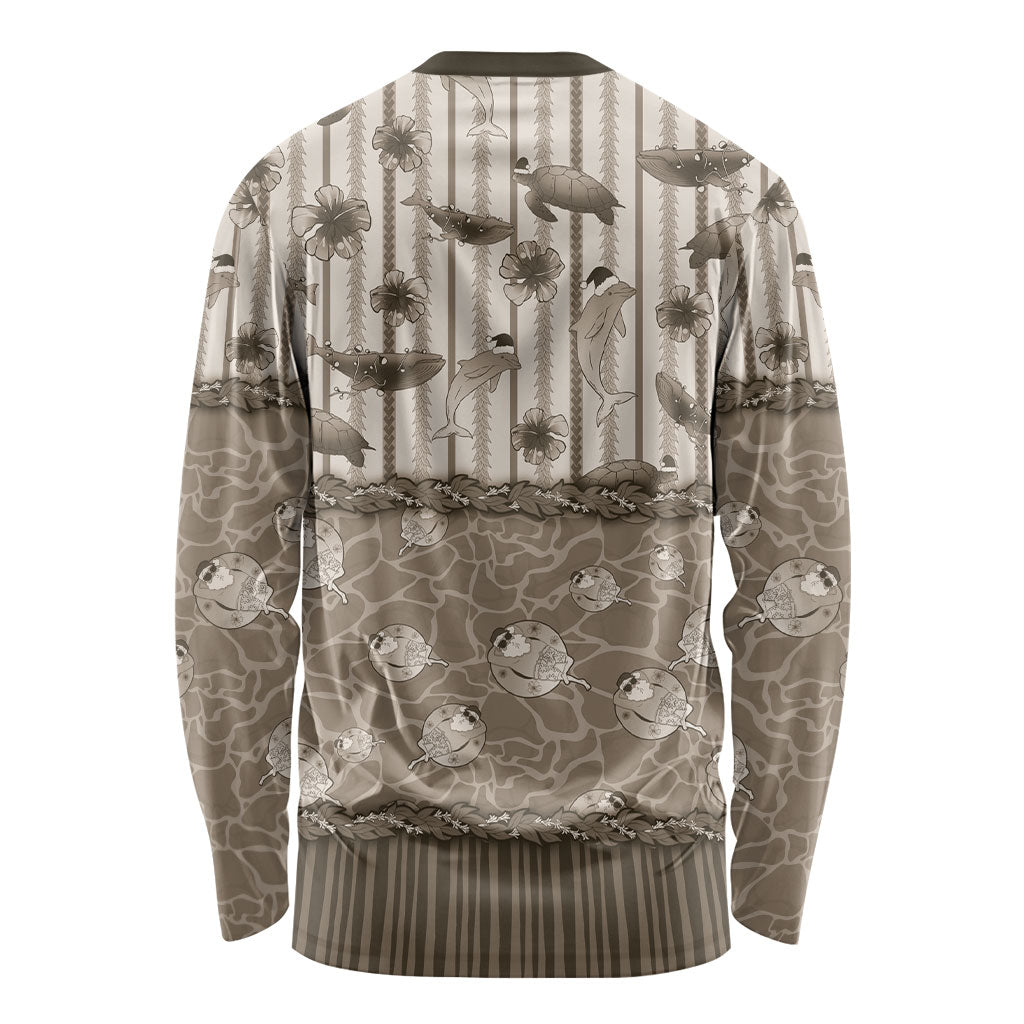 Hawaii Christmas In July Long Sleeve Shirt Beige Mele Kalikimaka Sea Animals DT05 - Polynesian Pride