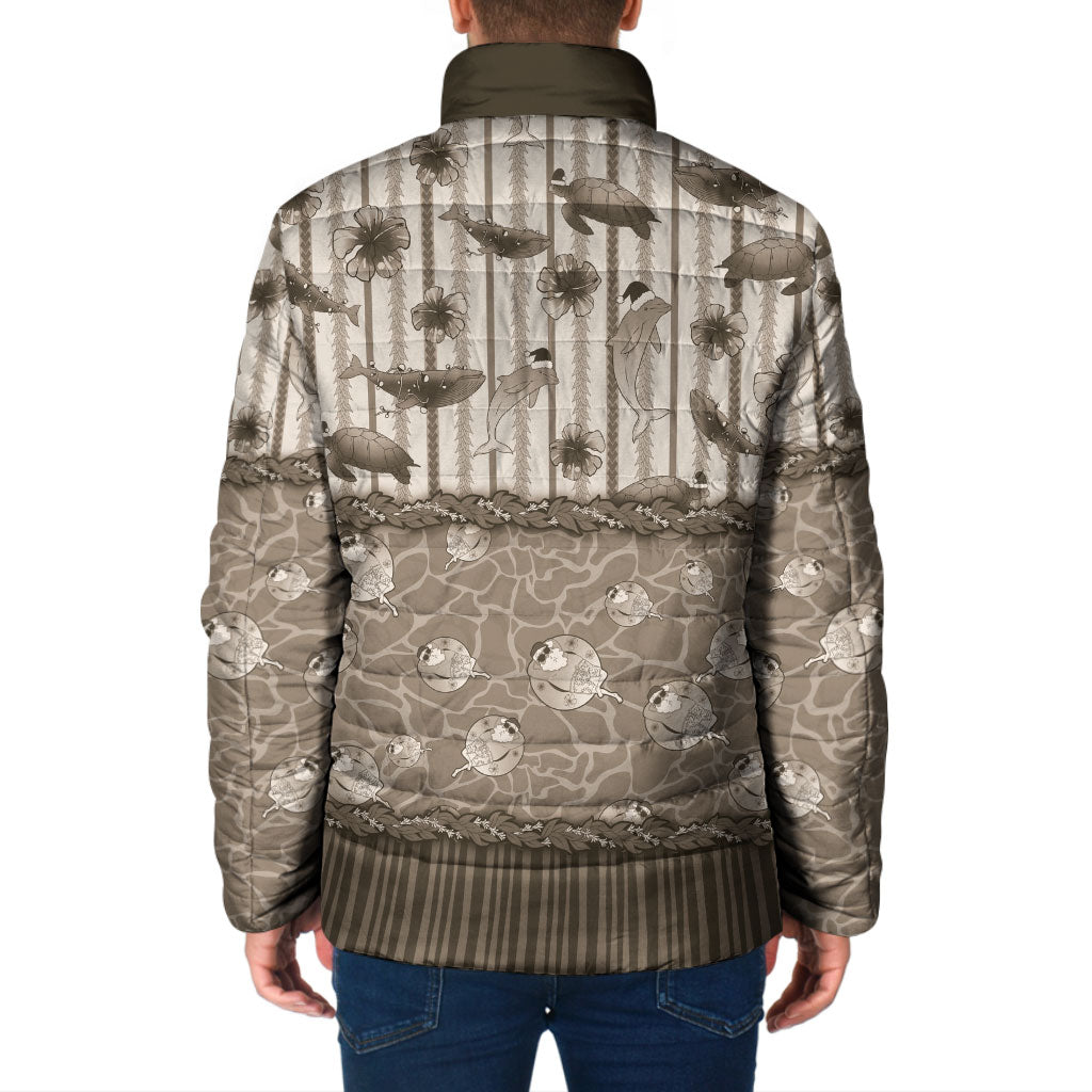 Hawaii Christmas In July Padded Jacket Beige Mele Kalikimaka Sea Animals