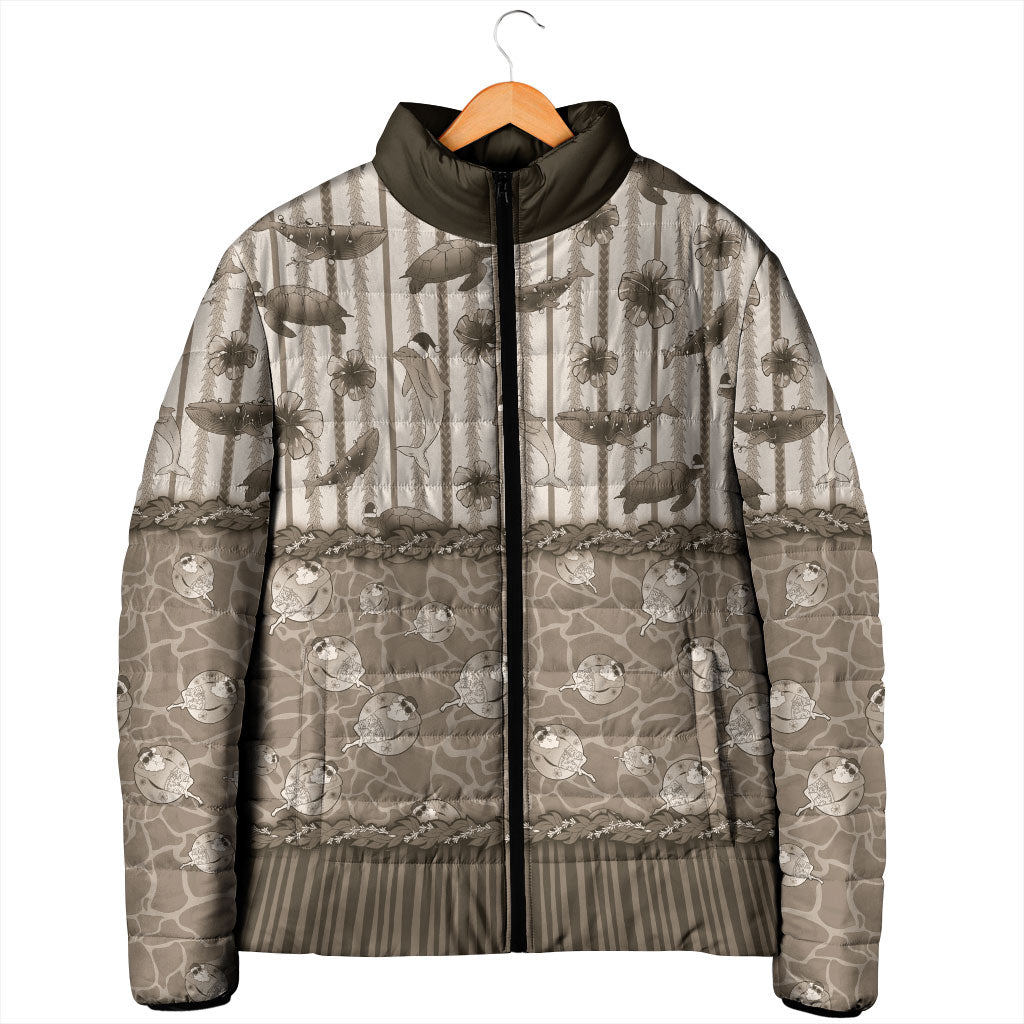 Hawaii Christmas In July Padded Jacket Beige Mele Kalikimaka Sea Animals
