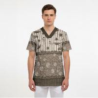Hawaii Christmas In July Scrub Top Beige Mele Kalikimaka Sea Animals DT05 - Polynesian Pride