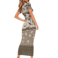 Hawaii Christmas In July Short Sleeve Bodycon Dress Beige Mele Kalikimaka Sea Animals