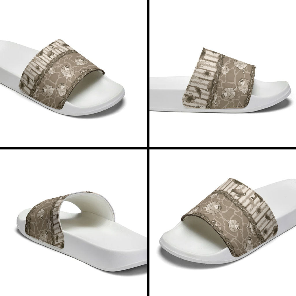 Hawaii Christmas In July Slide Sandals Beige Mele Kalikimaka Sea Animals