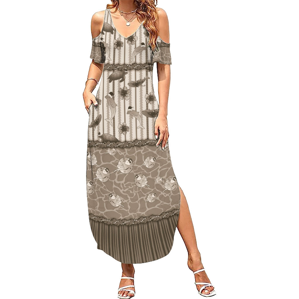 Hawaii Christmas In July Summer Maxi Dress Beige Mele Kalikimaka Sea Animals