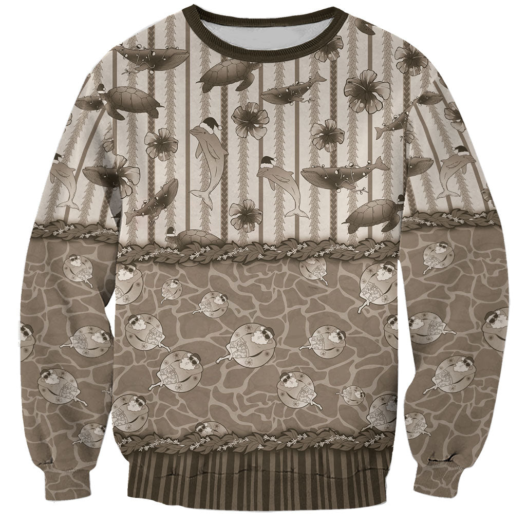 Hawaii Christmas In July Sweatshirt Beige Mele Kalikimaka Sea Animals DT05 Unisex Beige - Polynesian Pride