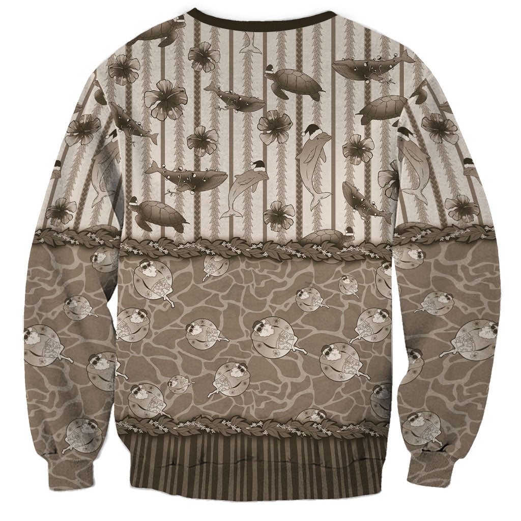 Hawaii Christmas In July Sweatshirt Beige Mele Kalikimaka Sea Animals DT05 - Polynesian Pride